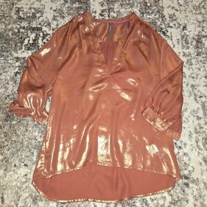 By Anthropologie Metallic Foil Blouse Womens XxS